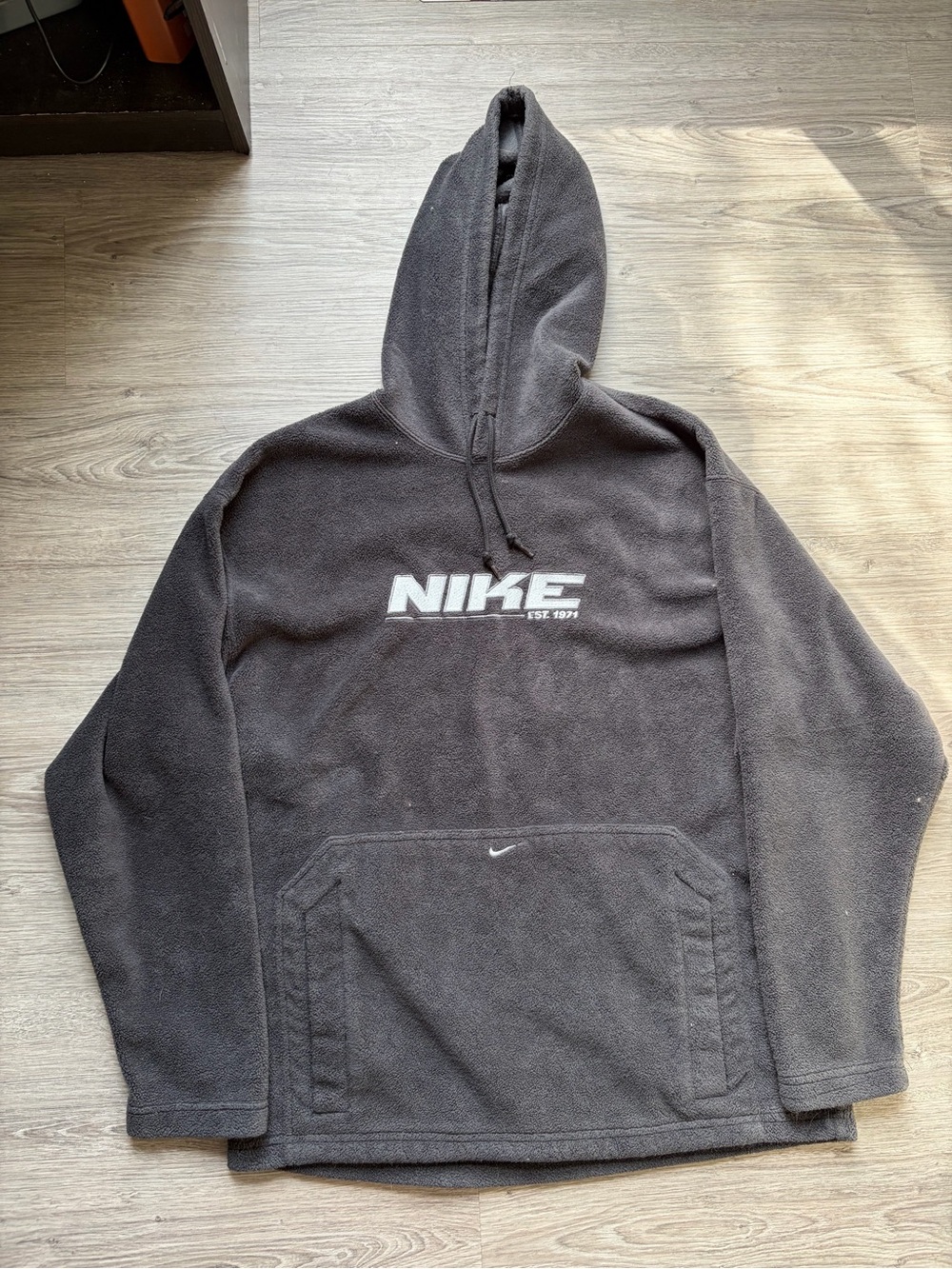 Nike Charcoal Gray Fleece Hoodie with White Logo